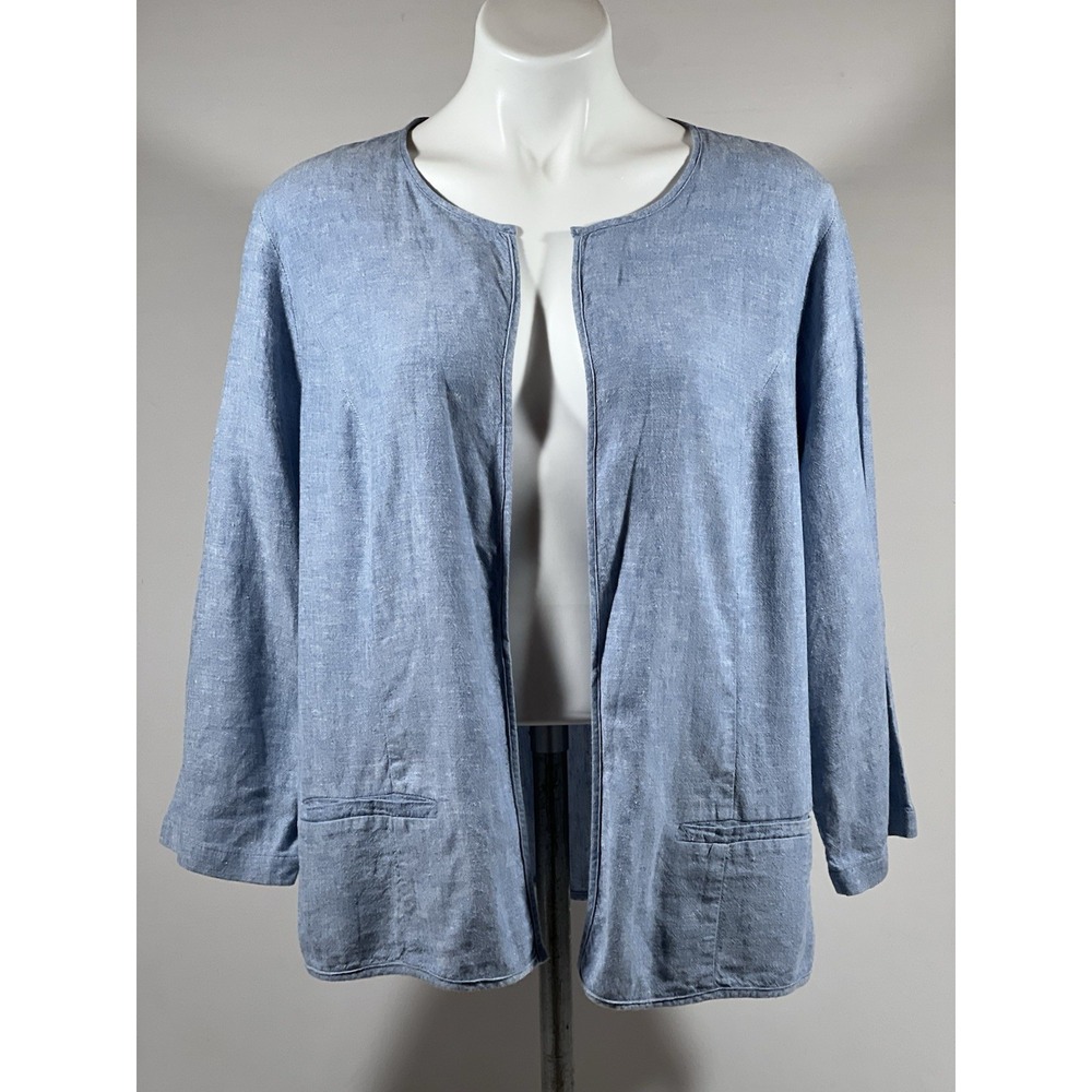 Chico's Open Front Top Women Size 2 Blue Polyester Blend Boho Coastal Chic